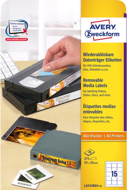 Diskette etiket Avery 59x50mm - wit NP doos 25 vel 15 et. per
