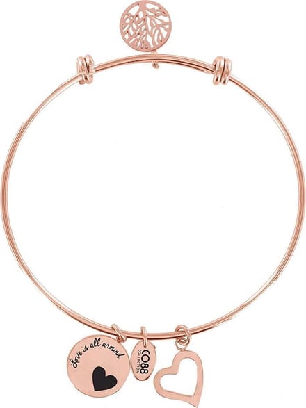 CO88 Collection Celestial 8CB-11001 Stalen Armband met Hangers - Levensboom en Hart - One-size - Rosékleurig