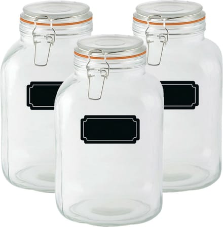 Weckpotten/inmaakpotten - 3x - 3L - glas - met beugelsluiting - incl. etiketten