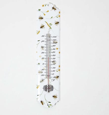 Homescapes binnen- en buitenthermometer wit met bijenprint
