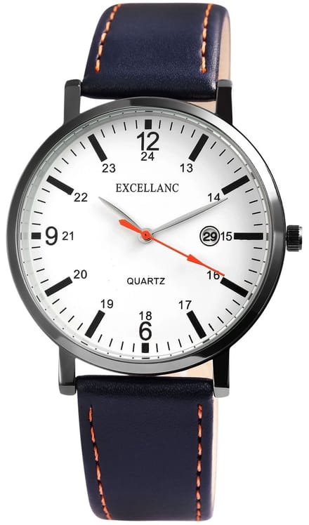 EXCELLANC herenhorloge imitatieleer zilverkleurig, datumweergave