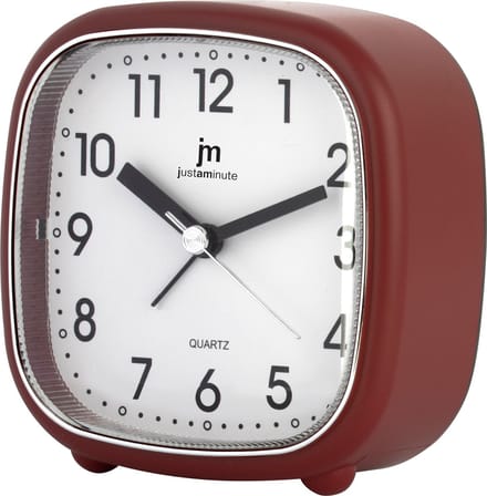 Just a Minute | Wekker | Rood | vierkant - met stil uurwerk en seconden wijzer