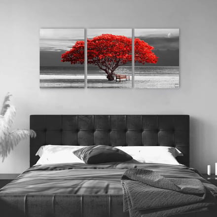 Goodivery ® Moderne Natuurlijke Canvas Kunst Set met Rode Bomen voor Diverse Ruimtes