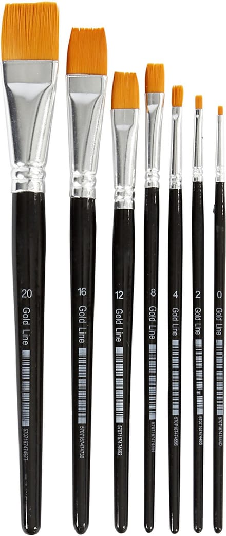 Gold Line penselen, afm 0+2+4+8+12+16+20, L: 16,5-21 cm, B: 1-7 mm, plat, 7 stuk