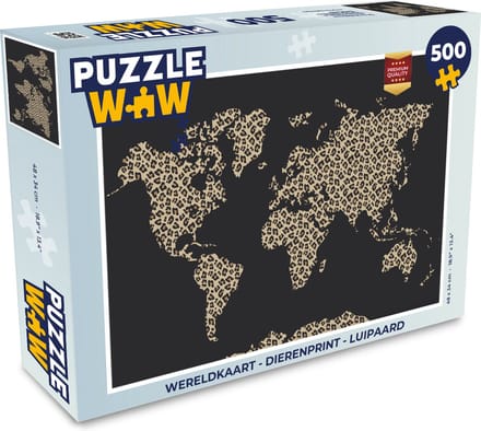 Puzzel Wereldkaart - Dierenprint - Luipaard - Legpuzzel - Puzzel 500 stukjes