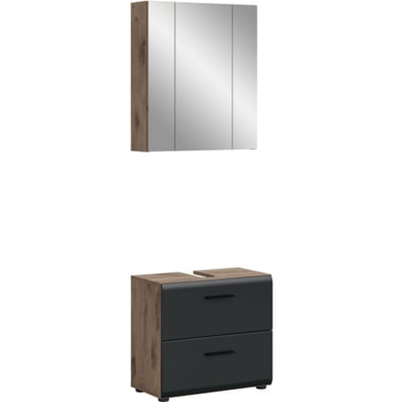 Moderne Badcombinatie Zwart-Wit - 2-Delig Kast en Spiegelkast - Compact 60x185 cm
