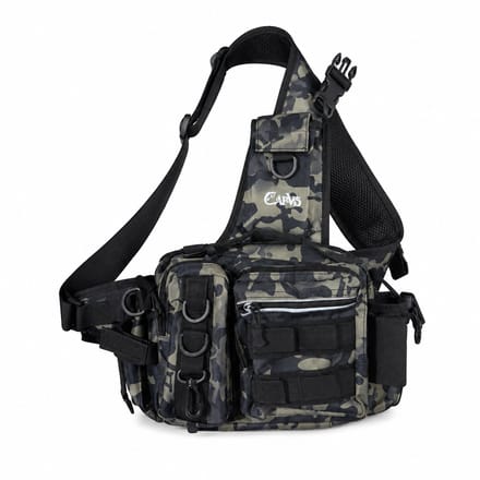 Roofvis Sling Bag met Hengelhouder – Vis Schoudertas 13 Vakken – Camouflage