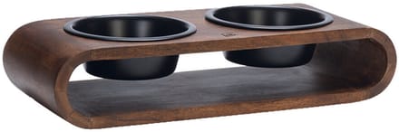 Designed by Lotte Melira Voerbak/Drinkbak Hond - Dinerset Eetbak/Waterbak Hond - Hout/RVS - Zwart - 2x 800 ml