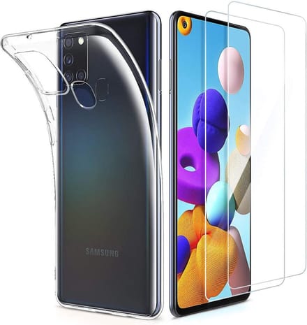 Silicone hoesje transparant met 2 Pack Tempered glas Screen Protector Geschikt voor: Samsung Galaxy A21S