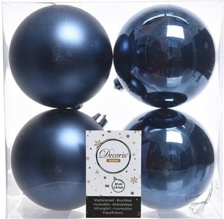 Decoris Kerstballen - 4x st - donkerblauw - 10 cm - kunststof - kerstversiering