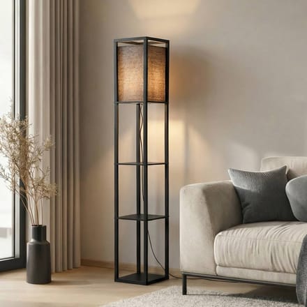 Lindby - vloerlamp - 1licht - Hout - H: 159 cm - E27 - zwart
