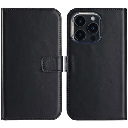 Selencia Hoesje - Geschikt voor Apple iPhone 16 Pro - Echt Lederen Bookcase - Zwart