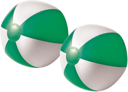 Impression Strandbal - 2x - opblaasbaar - zwembad speelgoed - groen/wit - D26 cm