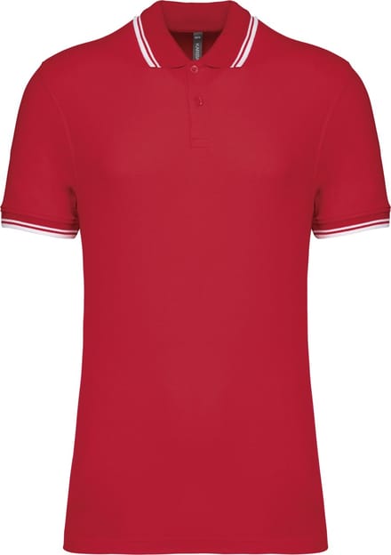 Kariban Gestreepte herenpolo korte mouwen K272 - Red / White - S