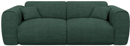 Vente-unique Driezitsslaapbank express in dennengroen ribfluweel - Slaapoppervlak 140 cm - POGNIA