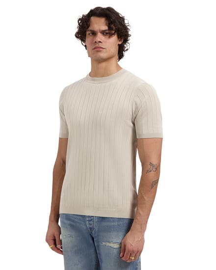 Pure Path Drop-Needle Knitted T-shirt Sand (26010808 - 46)