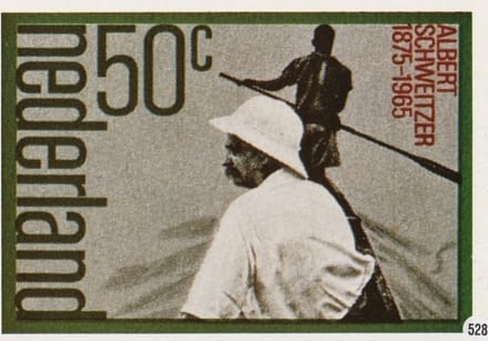 Briefkaart met afbeelding Herdenking Albert Schweitzer postzegel