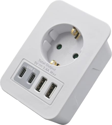 Stopcontact RA met 2 USB-A en 2 USB-C Ports - Met Child Lock - 5 V - 3.4 A