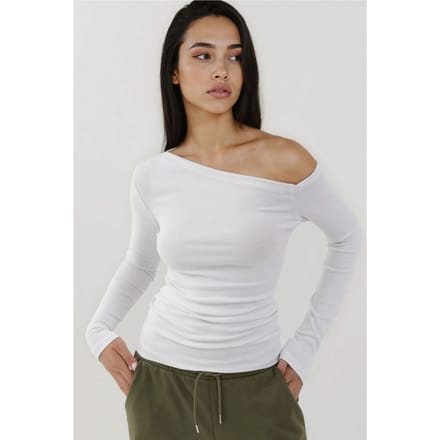 Asymmetrische Kraag Slim Fit Lange Mouwen Top