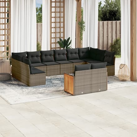 vidaXL - 12-delige - Loungeset - met - kussens - poly - rattan - grijs