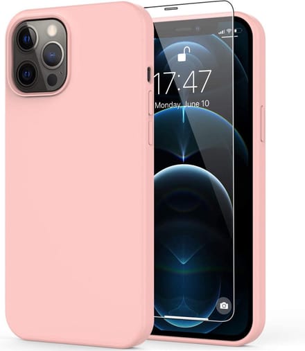 Solid hoesje Geschikt voor: iPhone 12 Pro Max Soft Touch Liquid Silicone Flexible TPU Cover - Sand Pink + 1X Screenprotector Tempered Glass