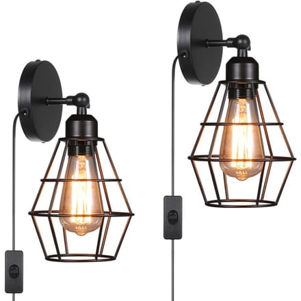 Tomshine AC 220-240V Wandlampenkap E27 Basis met Schakelaar Binnen Wandkandelaar Vintage Stijl EU Plug black