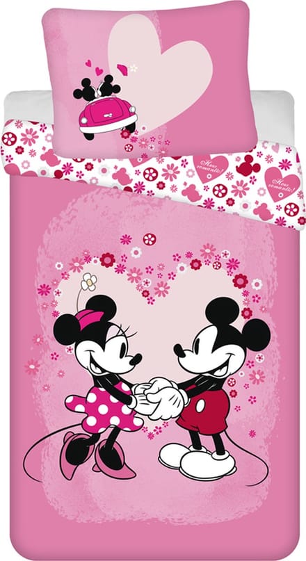 Disney Mickey & Minnie Mouse Dekbedovertrek love roze- Eenpersoons - 140 x 200 cm - Polyester