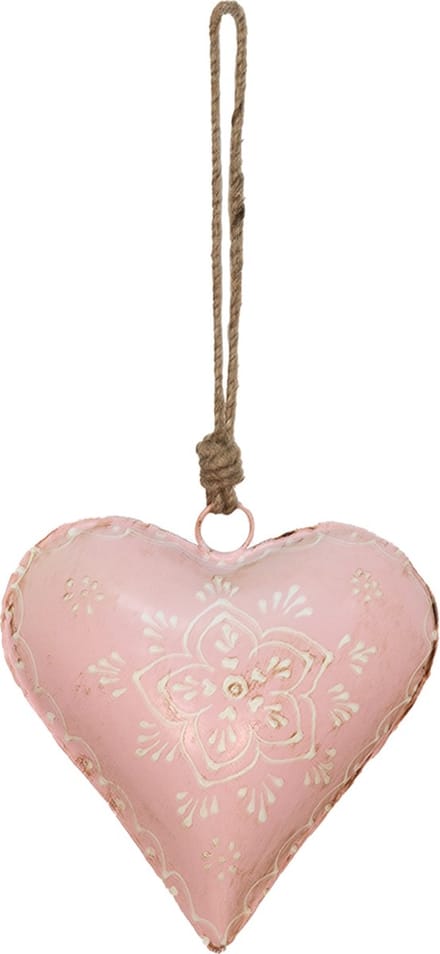 Clayre & Eef Kersthanger Hart 15x5x15 cm Roze IJzer Bloem