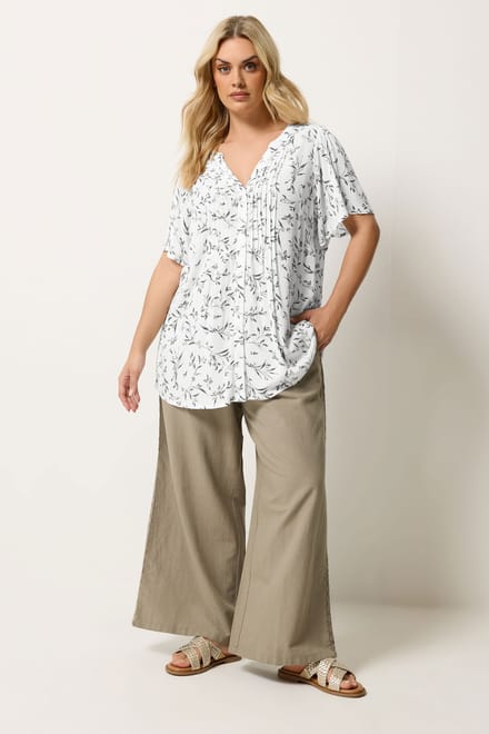 Yours Witte Blouse Met Bladprint En Plooien Size 44