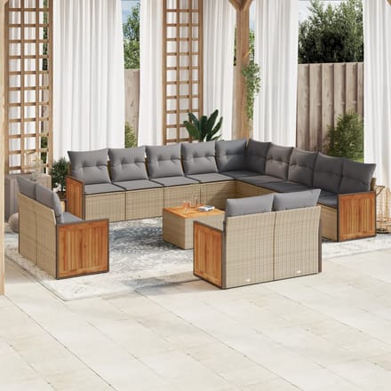 vidaXL - 14-delige - Loungeset - met - kussens - poly - rattan - beige
