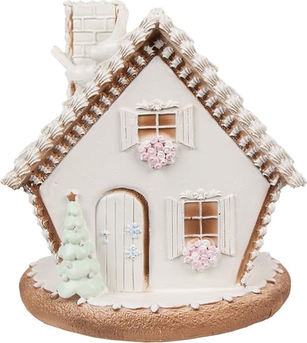 Clayre & Eef Gingerbread house met LED 17 cm Wit Polyresin