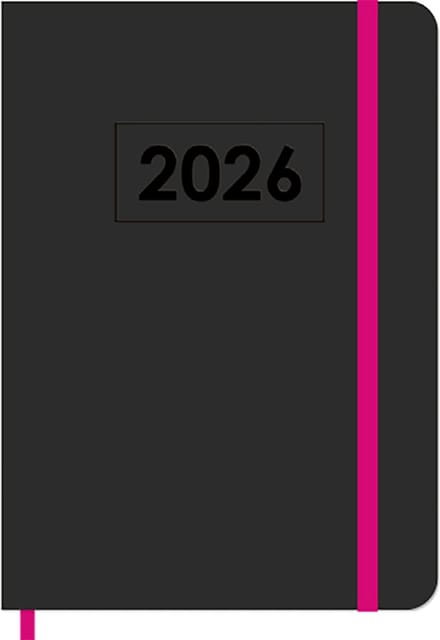 MGPcards - A5 Agenda 2026 - Sluiting Elastiek - Weekoverzicht 1w/2p - Zwart + Pink elastiek - Ruime vakken - 14,8 x 21 cm