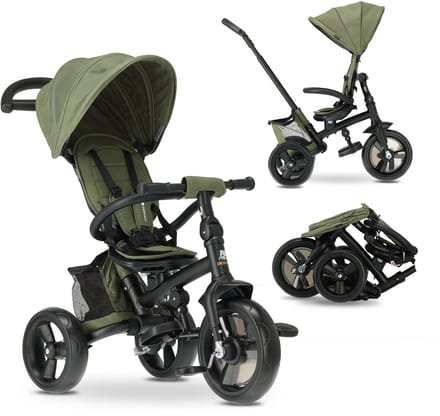 Deryan Explorer Driewieler - Duwstang - Opvouwbaar met mandje - Groen