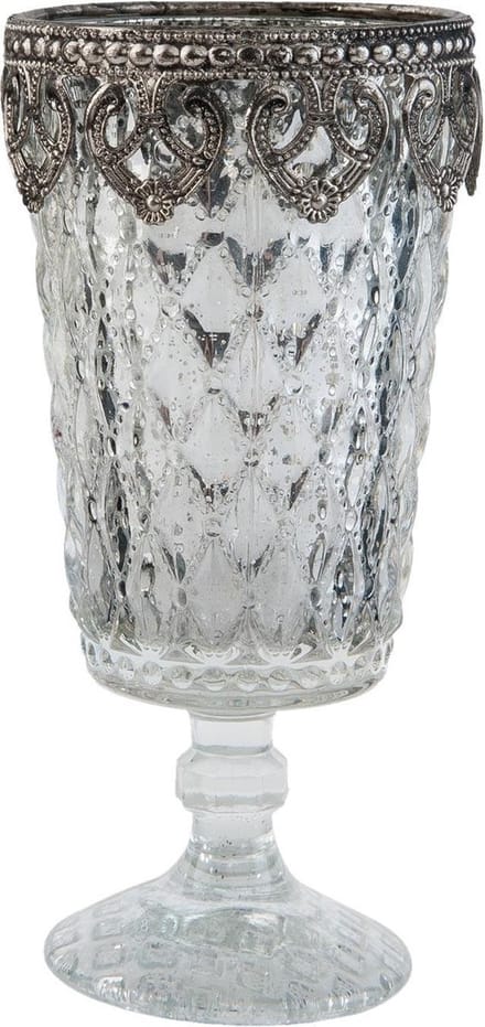 Clayre & Eef Theelichthouder Ø 8x16 cm Zilverkleurig Glas