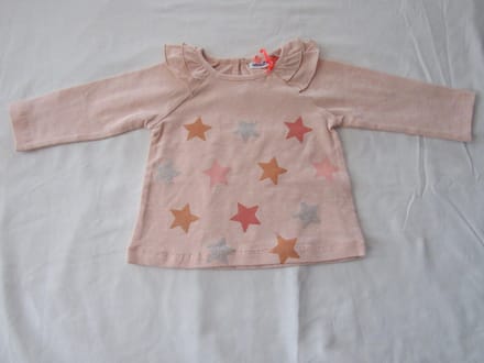 noukie's , meisje, t-shirt lange mouw , rose sterren, 12 maand 80