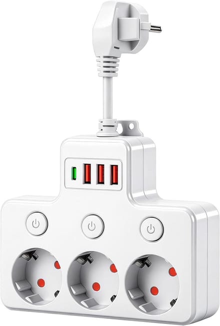 Stekkerdoos - Wit - 3 Stopcontacten - 3 USB-aansluitingen en 1 USB-C - Voor Kantoor en Thuis