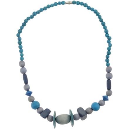 Behave – Houten kralen ketting – 46 cm – Turquoise en grijs – Schroefsluiting