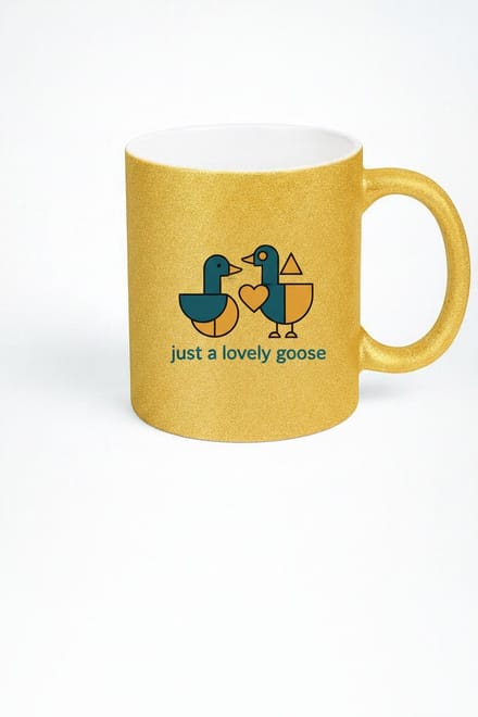 Gouden Glitter Mok 'Just a Lovely Goose' | Liefdevolle Ganzen Design Mok
