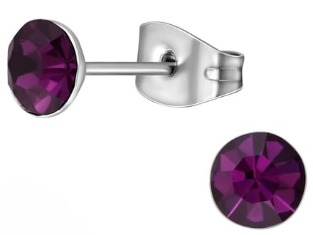 CS Joy - Oorbellen - 5 mm - Chirurgisch staal - kristal paars- oorknoppen