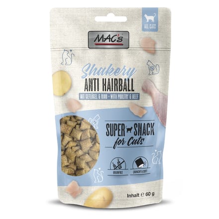3x 60g MAC's Cat Shakery Snack Anti-haarbal met kip & rundvlees