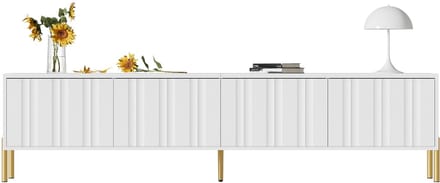 TV-Meubel 190 cm - Lowboard Met Geribbelde Deuren En Gouden Poten - Strak Ontwerp - Onbekend - Wit