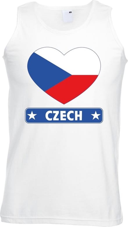 Tsjechie singlet shirt/ tanktop met Tsjechische vlag in hart wit heren M
