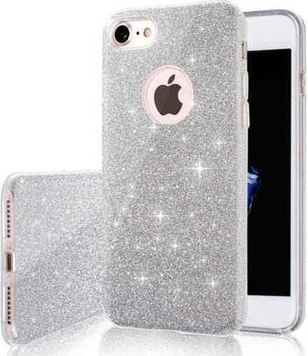 Geschikt voor Luxe Glitter Back cover voor Apple iPhone 7 - iPhone 8 - Zilver - Bling Bling cover - TPU case