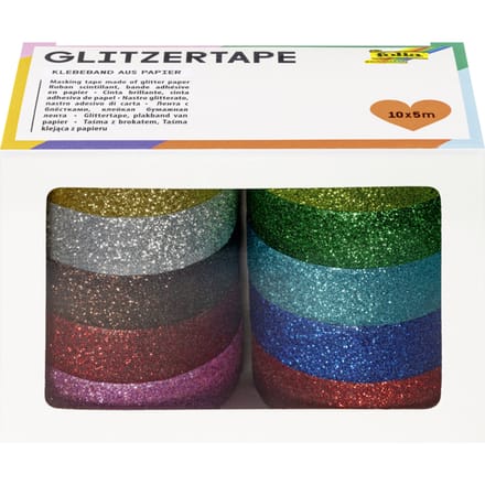 Plakband Folia glitter 5mx15mm 10 stuks 10 kleuren