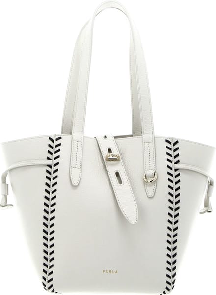 FURLA Leren Schoudertas Shopper Net Tote Bag Marshmallow + Nero Crème