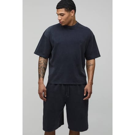 Oversized Boxy Gewassen Men's Sport T-shirt & Shorts Set | Charcoal | Size Medium