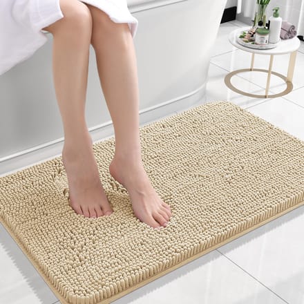 Olanly Badmat Antislip – Douchemat – Badmat Badkamer – Vloermat - Chenille Badmat - Beige - 51X76 cm