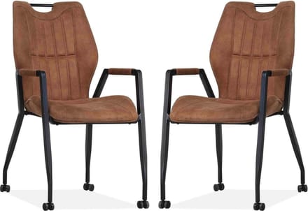 Stoel Olympic met wielen - Cognac - set van 2 stuks