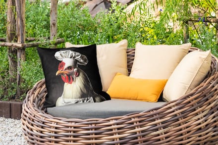 Buitenkussen - Kok - Rood - Kip - 45x45 cm - Weerbestendig