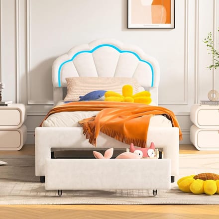 Wit bedframe - LED hoofdeinde - Slaapkamer inrichten - Met opberglade - 2.09 meter - Wit